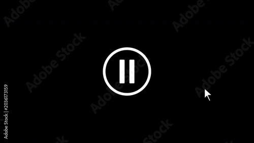 Play and pause button animation with mouse cursor click, Click pause and click play animation. 4K video alpha channel