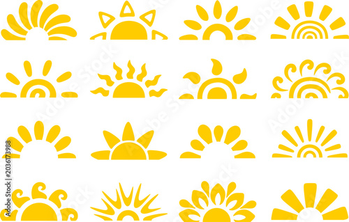 Abstract Boho Sunburst Collection with Retro Sunrise Decorative Elements 