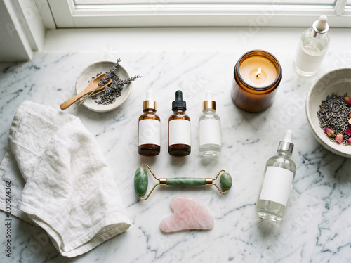 Self Care Rituals Flat Lay Luxury Skincare Beauty Products Marble