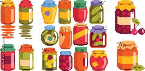 Colorful assortment of homemade jam jars display