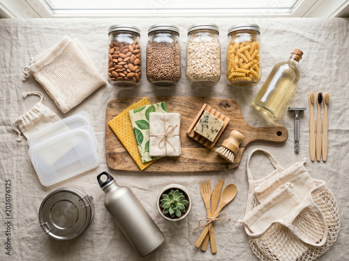 Zero Waste Lifestyle Flat Lay Reusable Products Eco Friendly