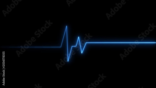 Blue neon e c g heartbeat line on black background pulse waveform signal