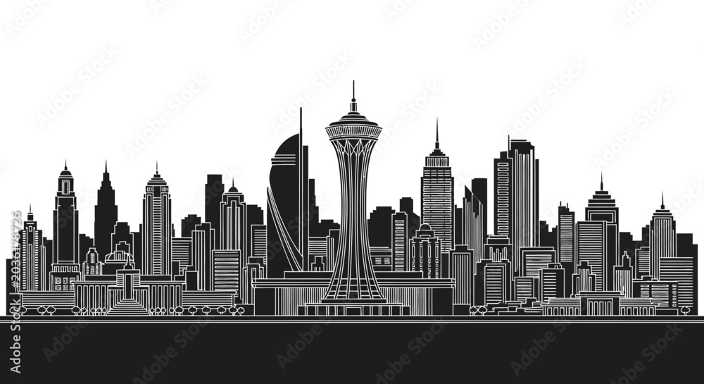 Fototapeta premium Seattle Skyline Silhouette Vector Illustration