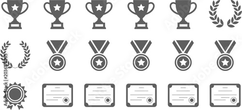 Schilderij op canvas awards and certificates set with trophies, medals, and laurels featuring recogni