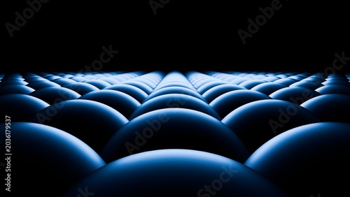 Photos Blue Futuristic Neon Spheres Forming Abstract Horizon Technology Background