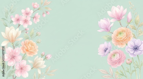 Ultra-realistic Light Watercolor Line Drawing Spring Flowers: Fresh and Gentle Illustration on Matte Background