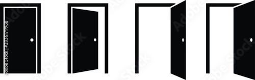 Photos doors opening sequence with black and white design featuring entrance, exit, ill