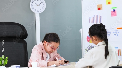 Photography Young Asian Girl in Pink Blazer Roleplaying as a Businesswoman