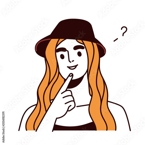 Thinking questioning woman with finger on chin. Curious wondering thoughtful ...