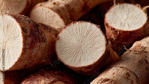 macro shot of sliced horseradish root with natural texture detail