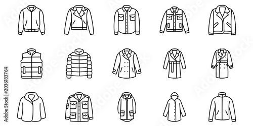 Tableau sur toile Winter Jackets and Outerwear Line Icons Set