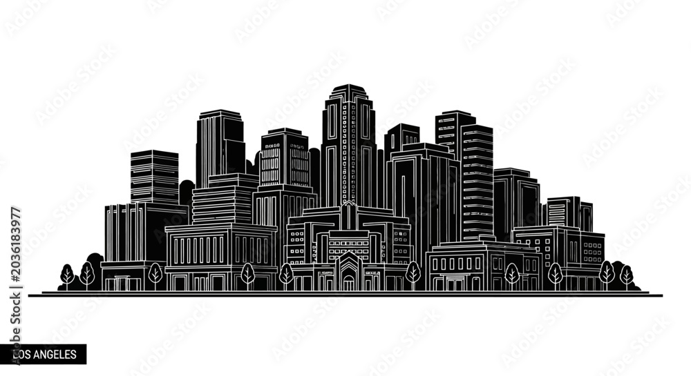 Naklejka premium Los Angeles city skyline silhouette graphic illustration