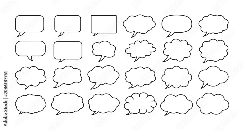 Fototapeta premium Blank speech bubble shapes cloud square rectangle and round in outline style.
