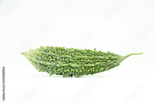 Tablou pe pânză Fresh green bitter melon isolated on white background