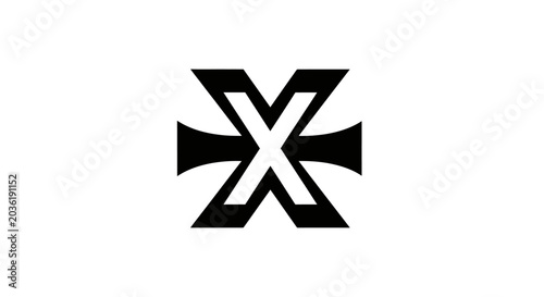 Foto Black and white symmetrical geometric logo with intersecting angular shapes