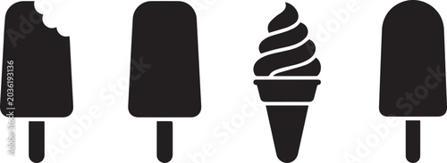 Ice Cream Icon Set and Popsicle & Soft Serve Silhouettes .