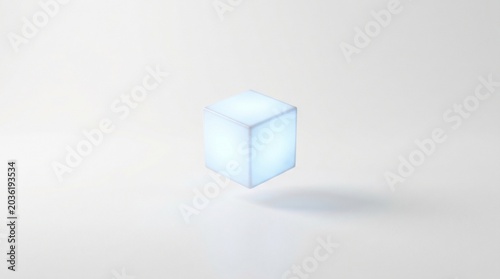 Glowing cube floating in air with shadow