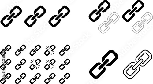Bild auf Leinwand Chain link and broken link icon illustration collection featuring connection sym