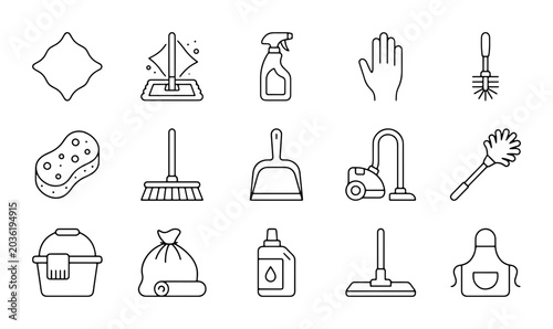 Tableau sur toile 15 Cleaning Icons Vector Set, Household Chores Tools, Hygiene Supplies, Domestic