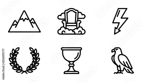 Schilderij op canvas Greek Mythology Icons: Olympus Throne, Zeus Lightning, Laurel Wreath, Eagle, Mou