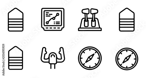 Foto Aviation Icons Set: Pilot Ranks, Cockpit Controls, Navigation Instruments, Vecto
