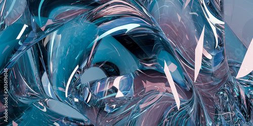 Quadro em tela Abstract background fluid liquid glass waves blending deep blue teal pink colors