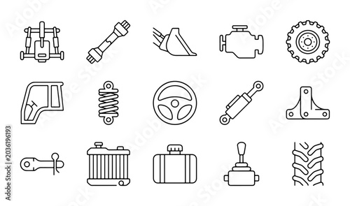 Foto Tractor Parts Icons, Agricultural Machinery Components, Vehicle Mechanics, Engin