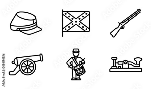 Cuadro en lienzo American Civil War Icons: Soldier, Cannon, Rifle, Flag, Drummer, Telegraph