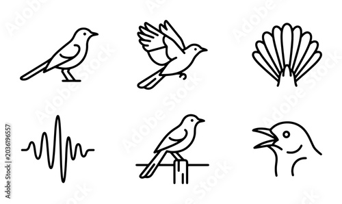 Photos Minimalist Bird Icons Set, Simple Line Art Avian Graphics, Nature Wildlife Vecto