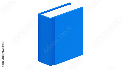 A closed blue book with a white cover and pages, isolated on a white background, symbolizing knowledge and education