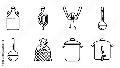 Photos Home Brewing Equipment Icons, Fermentation Tools, Distillation Set, Craft Beer M