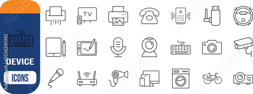 Electronic devices and home appliances. tv icon set, printer icon set, camera icon set