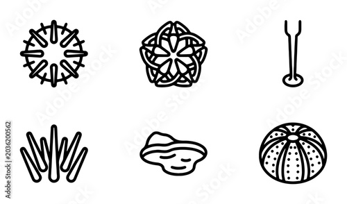 Fotografija Marine Life Icons Set, Ocean Creatures Vector Graphics, Underwater Biology Symbo