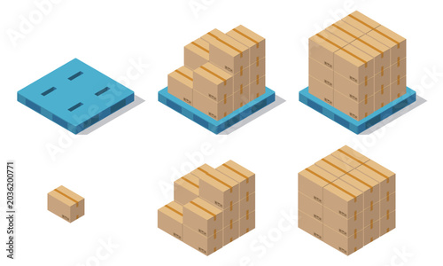 木製パレットとプラスチックパレットに積まれた段ボールのイラスト