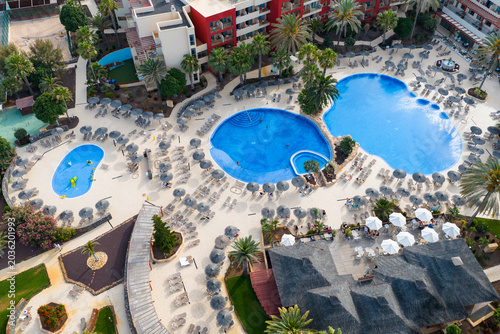 Billede på lærred Caleta de Fuste Fuerteventura Aerial View of Luxury Holiday Resort Swimming Pool