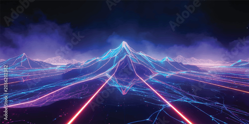 Bild auf Leinwand Abstract light trails in the night city create a futuristic digital wallpaper pa