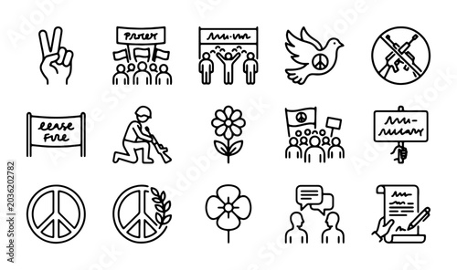 Foto Peace Symbols and Protest Icons: Vector Set for Social Justice, Activism, and Non-Violence Themes