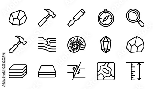 Tableau sur toile Geology Icons Set, Rock Science Symbols, Earth Science Tools, Paleontology Eleme