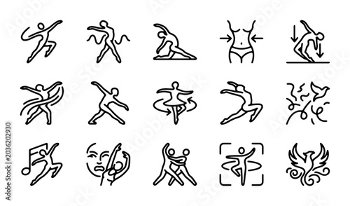 Tableau sur toile Dynamic Dance Poses Vector Icons, Ballet & Movement Symbols, Fitness & Performan