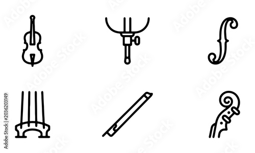 Photos Violin Music Icons, String Instrument Components, Classical Orchestra Elements,
