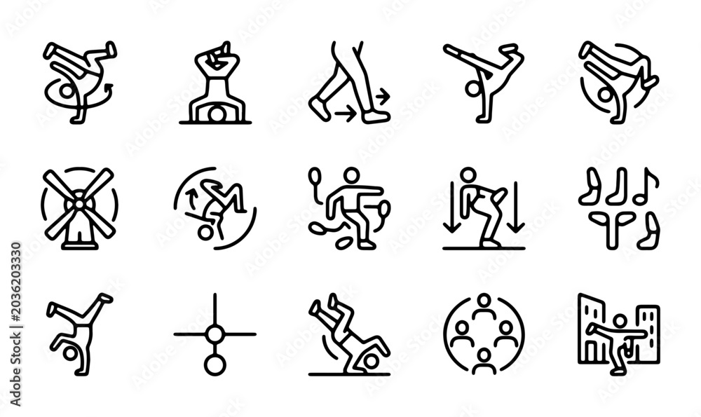 Αυτοκόλλητο Breakdance Icons Set, Hip Hop Dance Moves, B-boy Silhouette Graphics, Urban Stre
