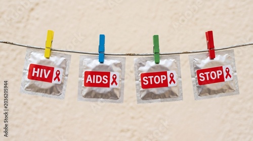 Awareness Campaign - Condoms Displayed with HIV and AIDS Prevention Message.
