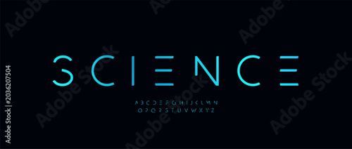 Future Science Font Logo Alphabet Thin Minimalistic Letter Set Modern Typography, Scientific Typographic Design for Innovation Tech of Bio Medicine Title Text, Typo Poster Headline. Vector Typeface