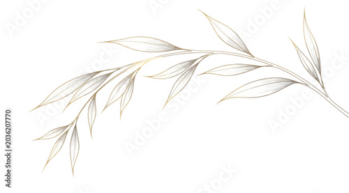 Foto Graceful golden willow branch with slender leaves