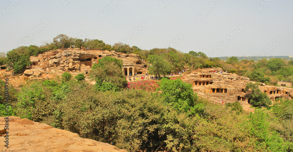 Fototapeta premium Udayagiri and Khandagiri caves partly artificial caves of archaeological, historical and religious importance south of the city of Bhubaneswar in Odisha, India.