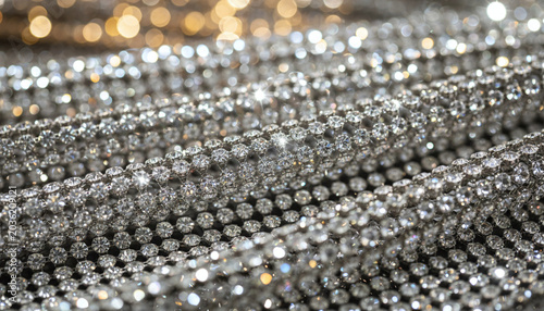 Flexible crystal mesh fabric texture with sparkling faceted rhinestones