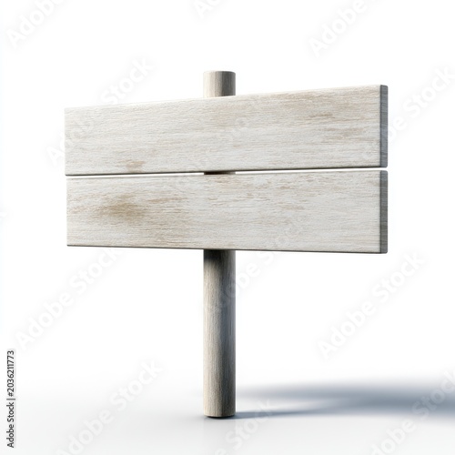 Weathered wooden signpost with two blank horizontal planks on a white background