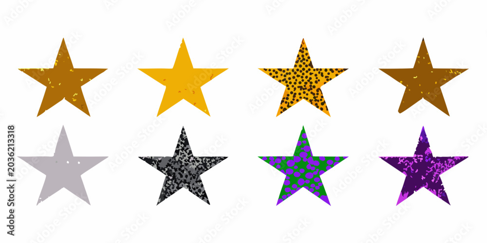 Obraz premium Six Glitter Textured Stars In A Horizontal Row On White