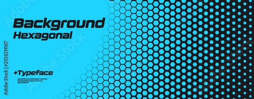 Hexagonal honeycomb blue neon gradient, tech halftone background with bold rounded dynamic font for sport, race, technology. Perfect for banner, website, poster, branding, ads. Vector illustration