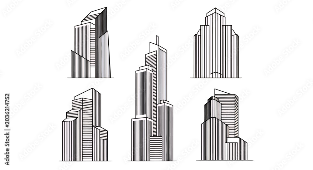 Obraz premium Group of tall modern skyscrapers forming an urban glass and concrete skyline.